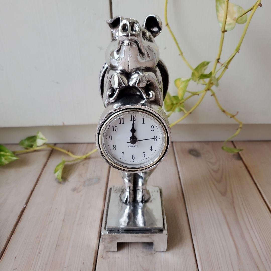 Stylish Silver Pig Table Clock