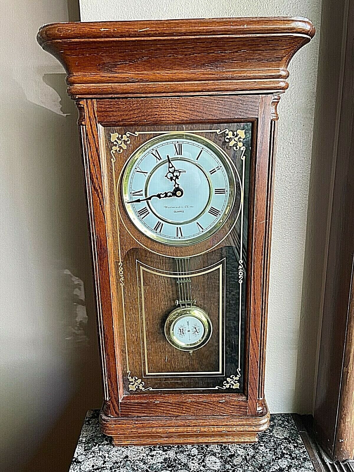 SUNBEAM WESTMINSTER CHIME 27" WALL CLOCK PENDULUM QUARTZ 882-1285 WOOD CASE