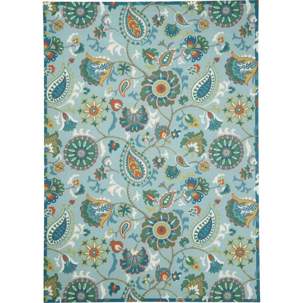 Sun N Shade Light Blue 8 ft. x 11 ft. Floral Geometric...