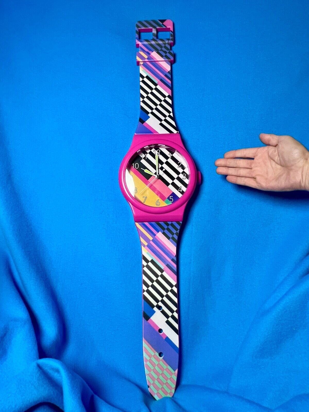 Swatch Style 3ft Tall Hanging "Wrist Watch" Wall Clock GIANT Retro 80s Novelty