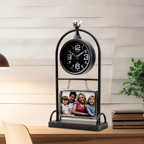 Table Clock on Stand,Decorative Desk and Shelf Clock with Frame,Rustic Mantel Clock Battery Operated Silent Table Clock on Stand,Decorative Desk and Shelf Clock with Frame,Rustic Mantel Clock Battery image