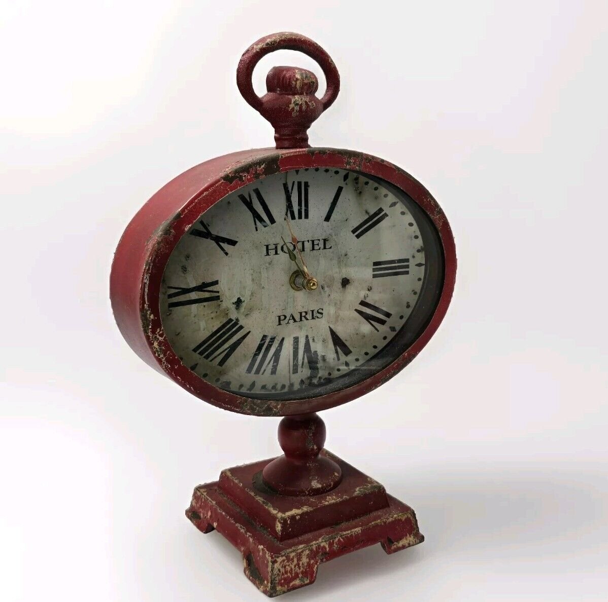 Table Clocks 9.5"x13" Red Metal Pedestal base AA Batteries Antique Decor.