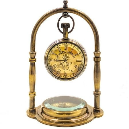Table Clock with Maritime Vintage Brass Compass Antique Victoria London Table Clock Desk & Shelf Clock Nautical Brass Antique