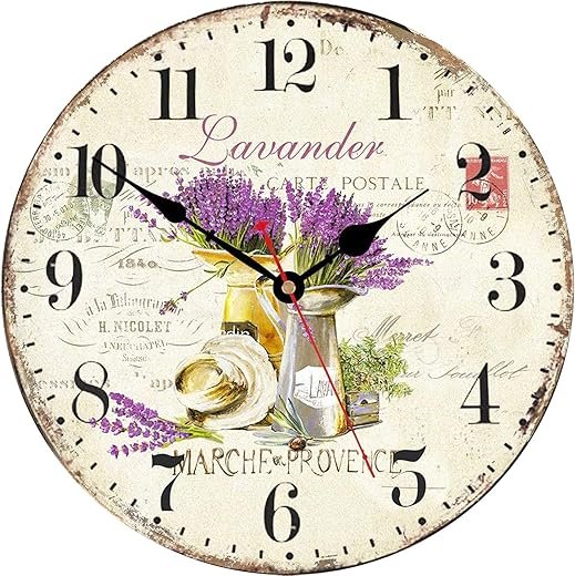 TAHEAT 12 Inch Vintage Lavender Wall Clock, Aesthetic Purple Bathroom Decor, Decorative Battery Operated Silent Non Ticking Wall Clocks for Kitchen Living Room Bedroom Office