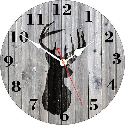 TAHEAT Black Elk Wall Clock, Retro Deer Wooden Clocks, Silent Non Ticking Wall Clock, Easy to Read Decorative Clocks for Kitchen/Living Room/Bedroom, 14 Inch