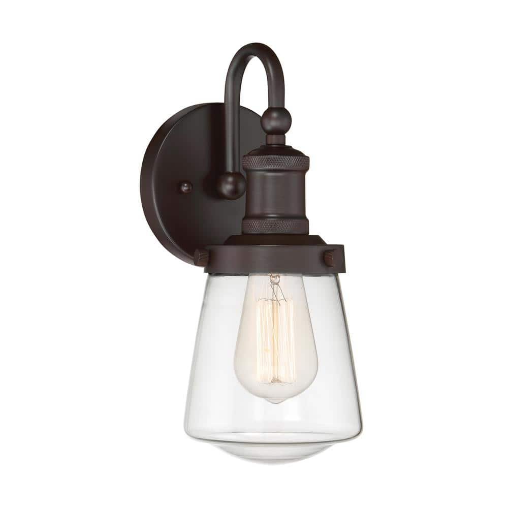 Taylor 5.25 in. 1-Light Satin Bronze Modern Industrial Wall Sconce with Clear...