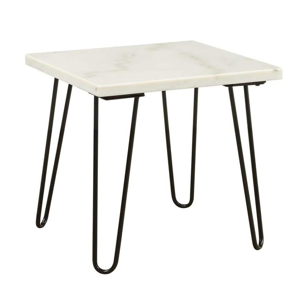 Telestis 22 in. Marble and Black Square Stone End Table with Open...