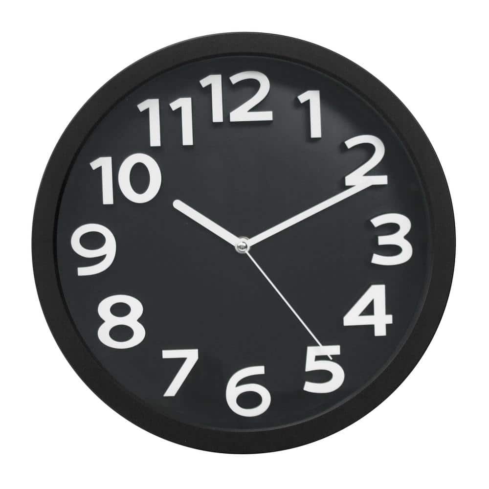 Tempus 13 in. Black Silent Sweep Wall Clock