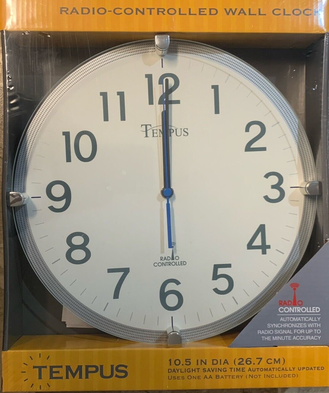 TEMPUS … Radio-Controlled Wall Clock … 10.5 IN DIA ( 26.7 CM )