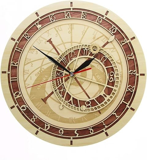 The Geeky Days Prague Astronomical Clock in Wood Czech Republic Medieval Astronomy Wall Art Astrology Decorative Wall Watch Artwork Prague Gift