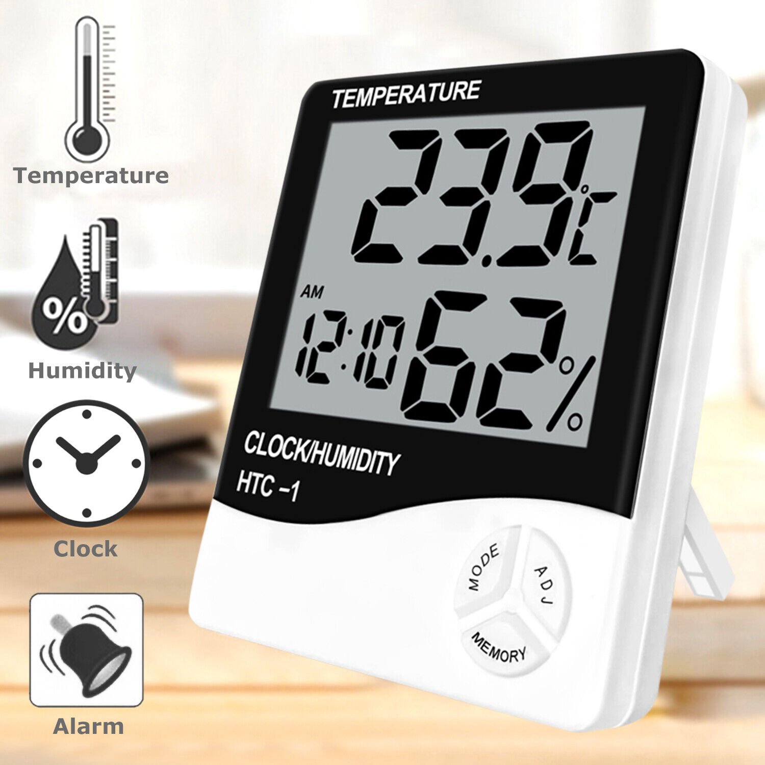 Thermometer Indoor Digital LCD Hygrometer Temperature Humidity Meter Alarm Cloc