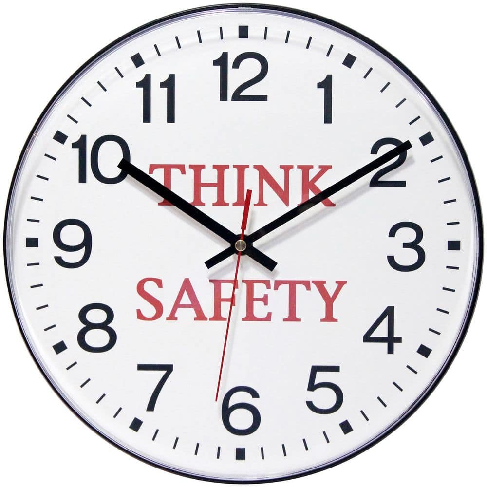Think Safety 12 in. Round Business Wall Clock - Black Plastic Case...