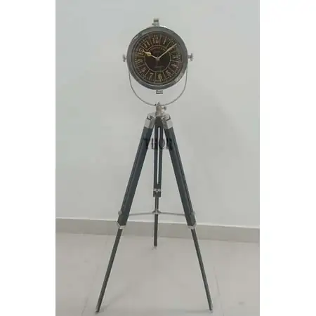 THOR INSTRUMENTS Marine Clock Maritime Vintage Clock Nautical Wooden Tripod Clock Floor Standing