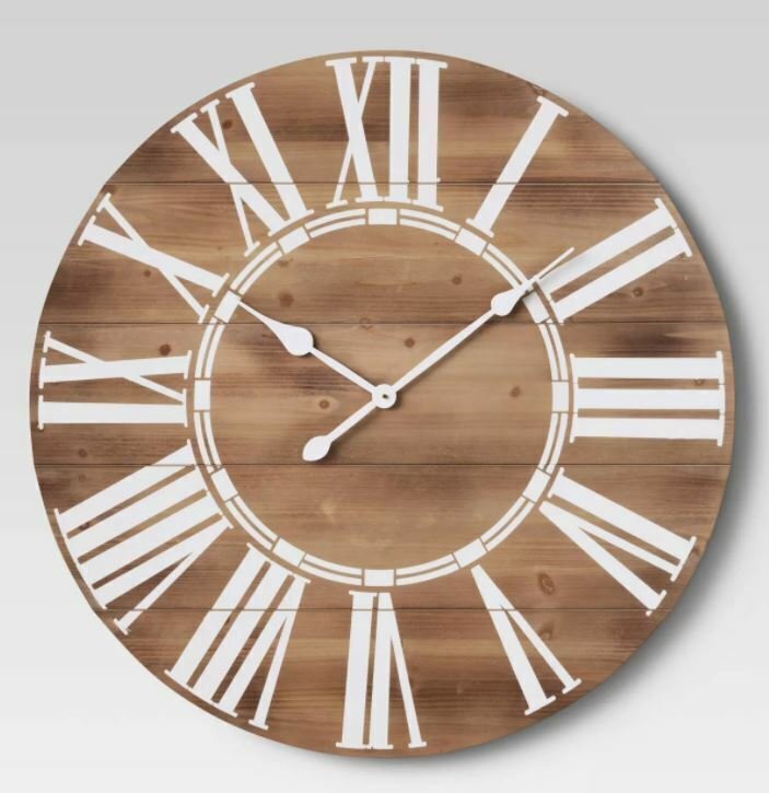 Threshold 34" Wood Roman Numerals Clock Brown Large Wall Clock Farmhouse Style