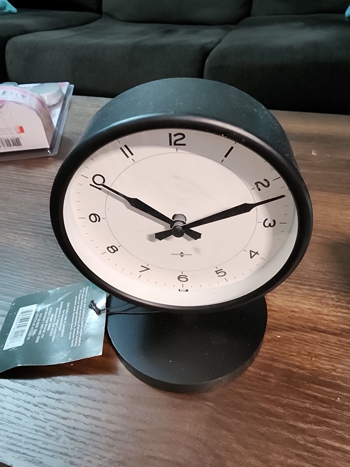 Threshold Table Clock Matte Black 6 Inch Analog Battery Operated Plastic
