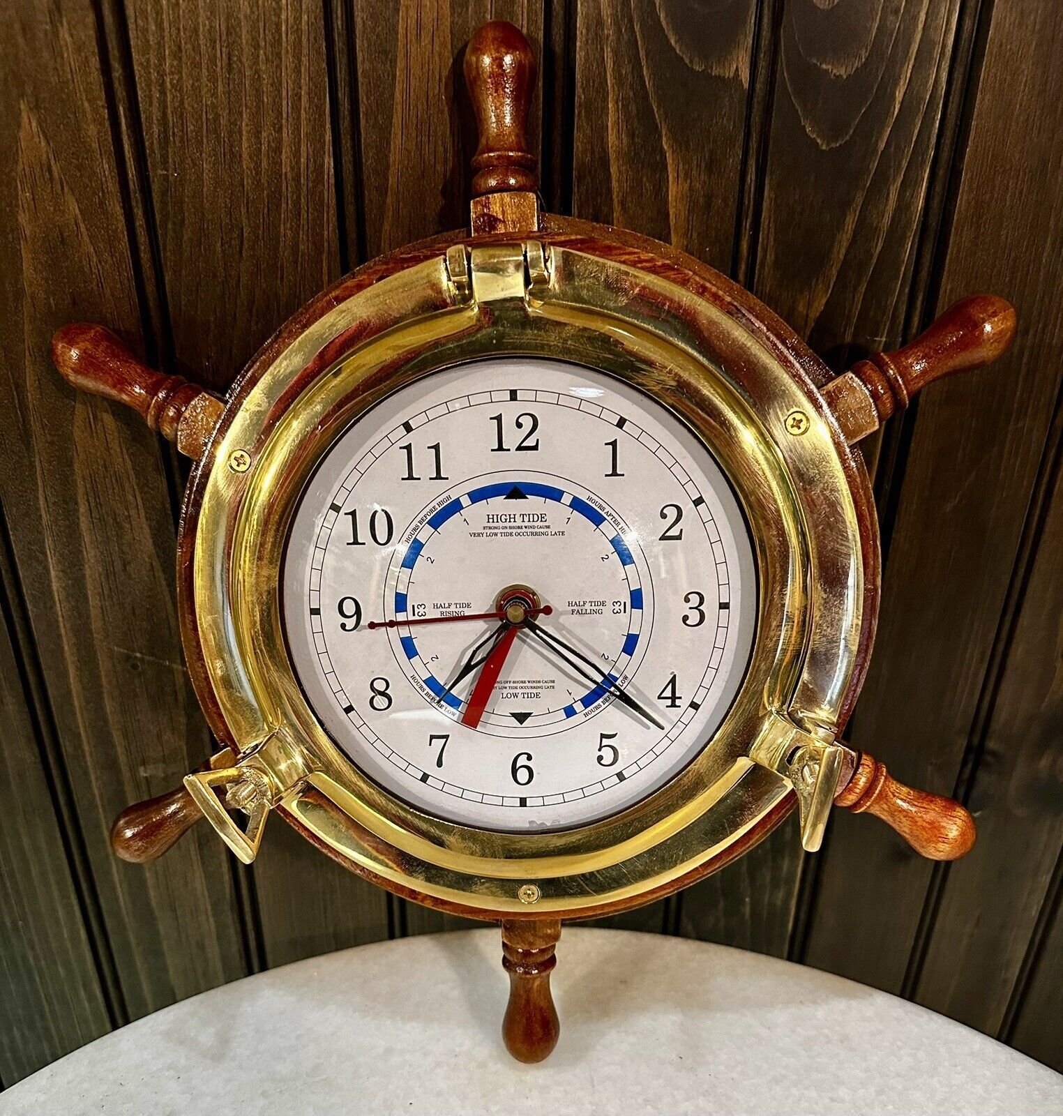 Tide Clock - Brass Porthole - Ship’s Helm - Battery Operated