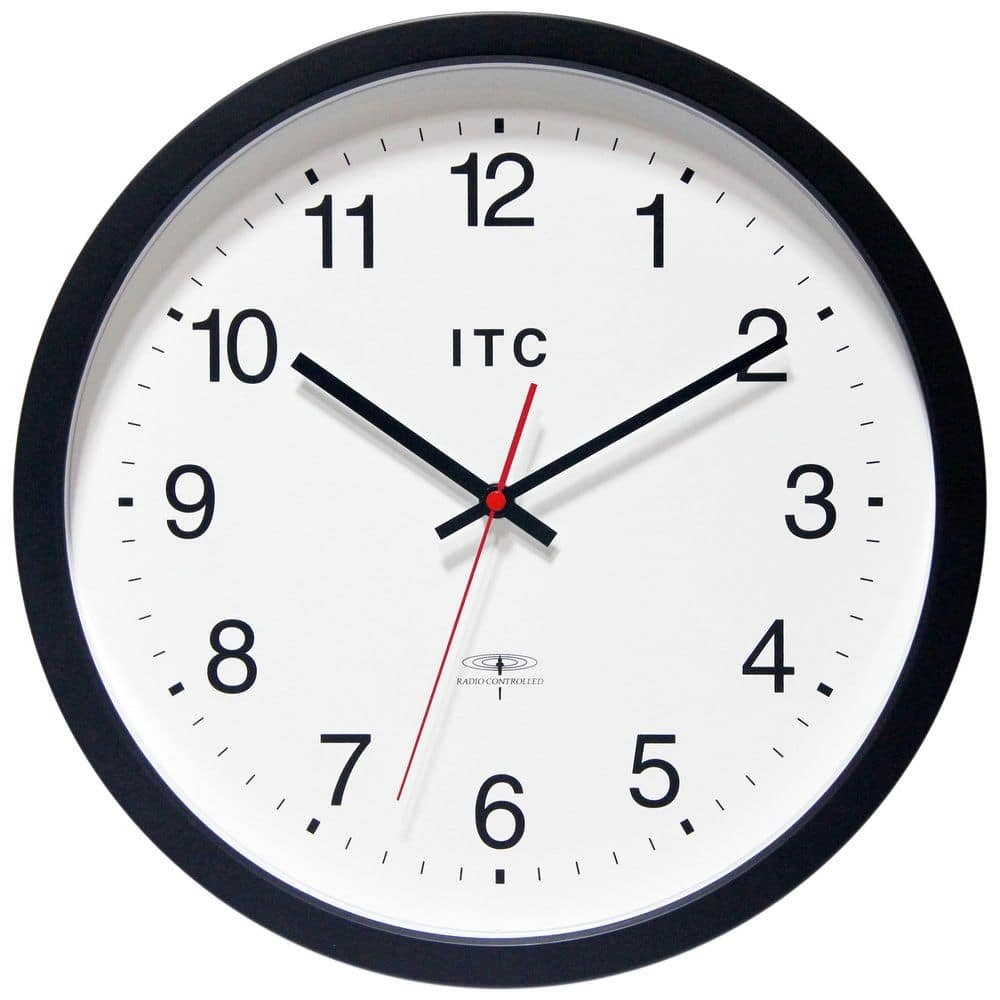 Time Keeper 14" Round Radio-Controlled Business Wall Clock - Black Plastic Case...