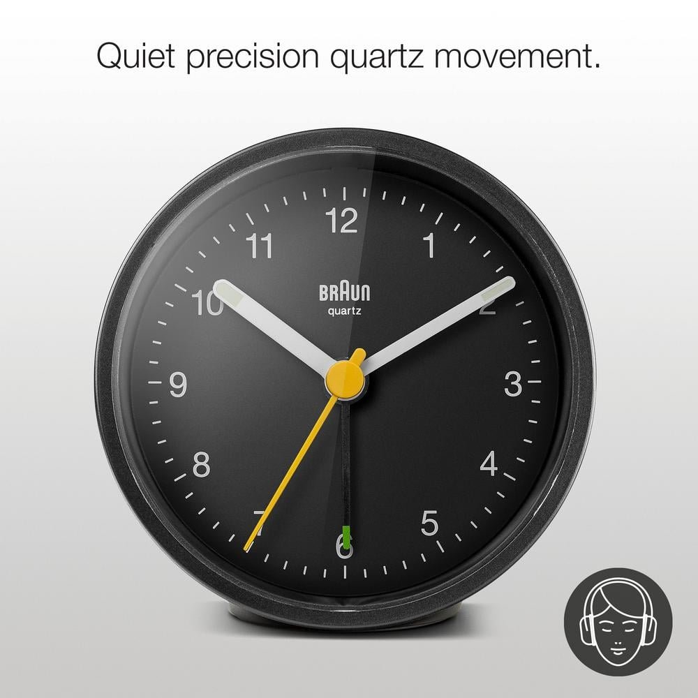 Timeless Black Analogue Alarm Clock with Snooze, Light and Quiet Quartz Movement