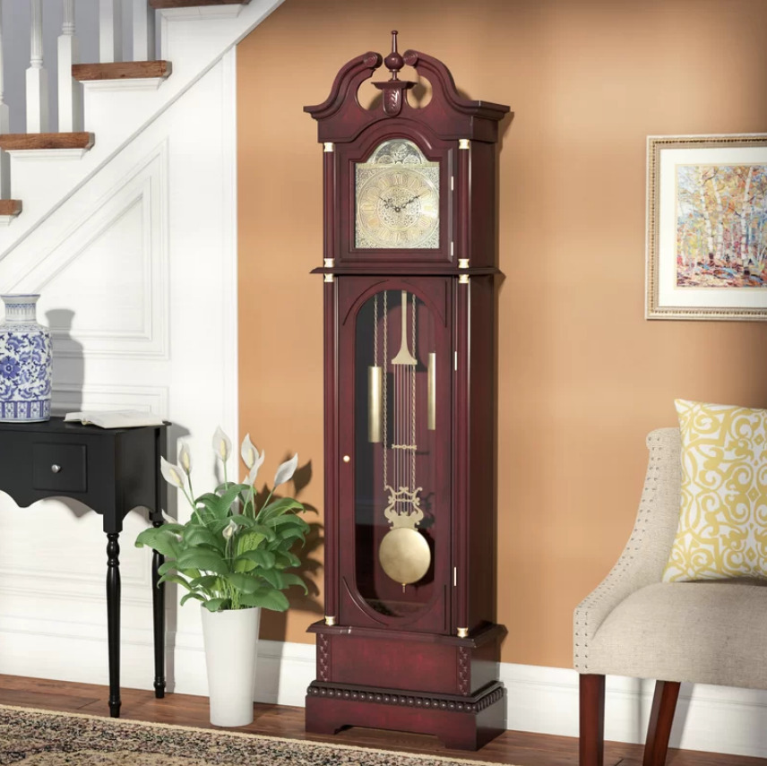 Traditional Grandfather Clock, Floor Standing, Swinging Pendulum, Roman Numerals