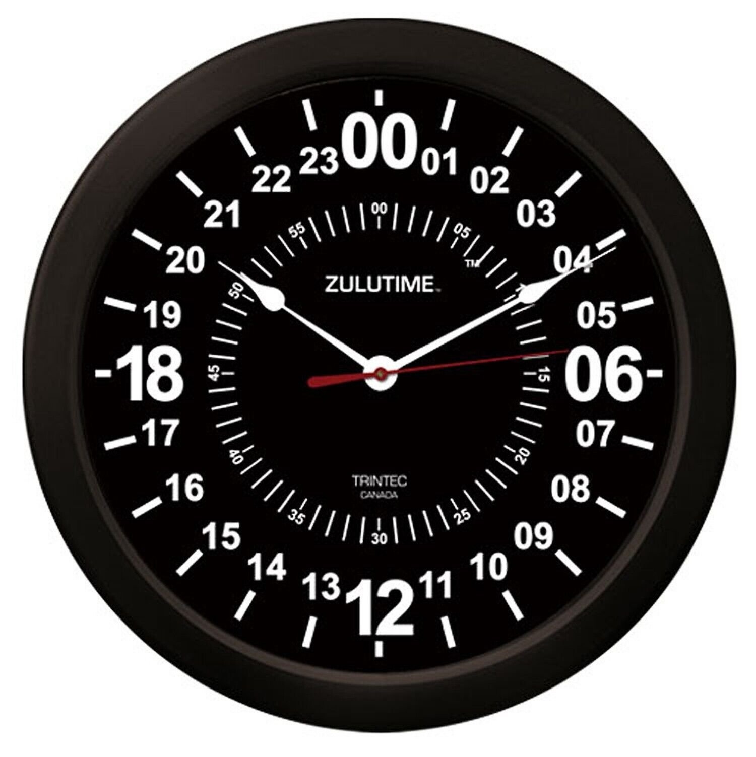 Trintec 24 Hour Military Time Black Zulu Time Wall Clock 14" ZT24-14-B
