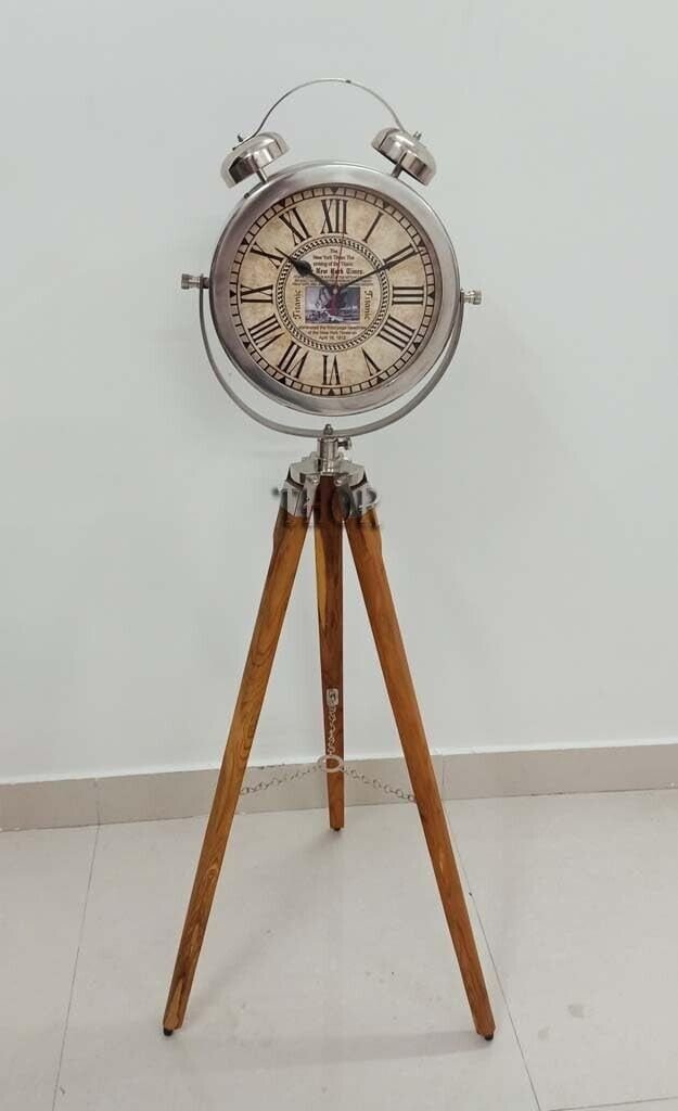 Tripod Floor Clock Wooden Tripod Office Clock Adjustable Room Decor Clock Floor