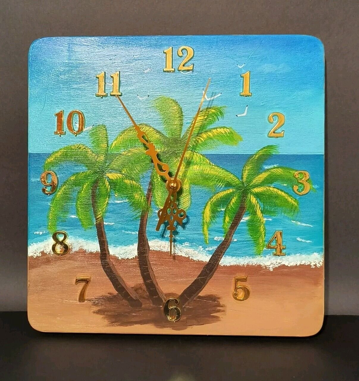 Tropical Beach Wall Clock Handcrafted & Painted