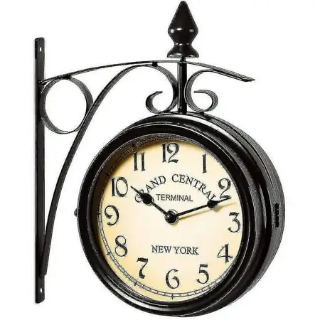 Two Sided Train Station Wall Clock Black Vintage Design Clock Watch photo