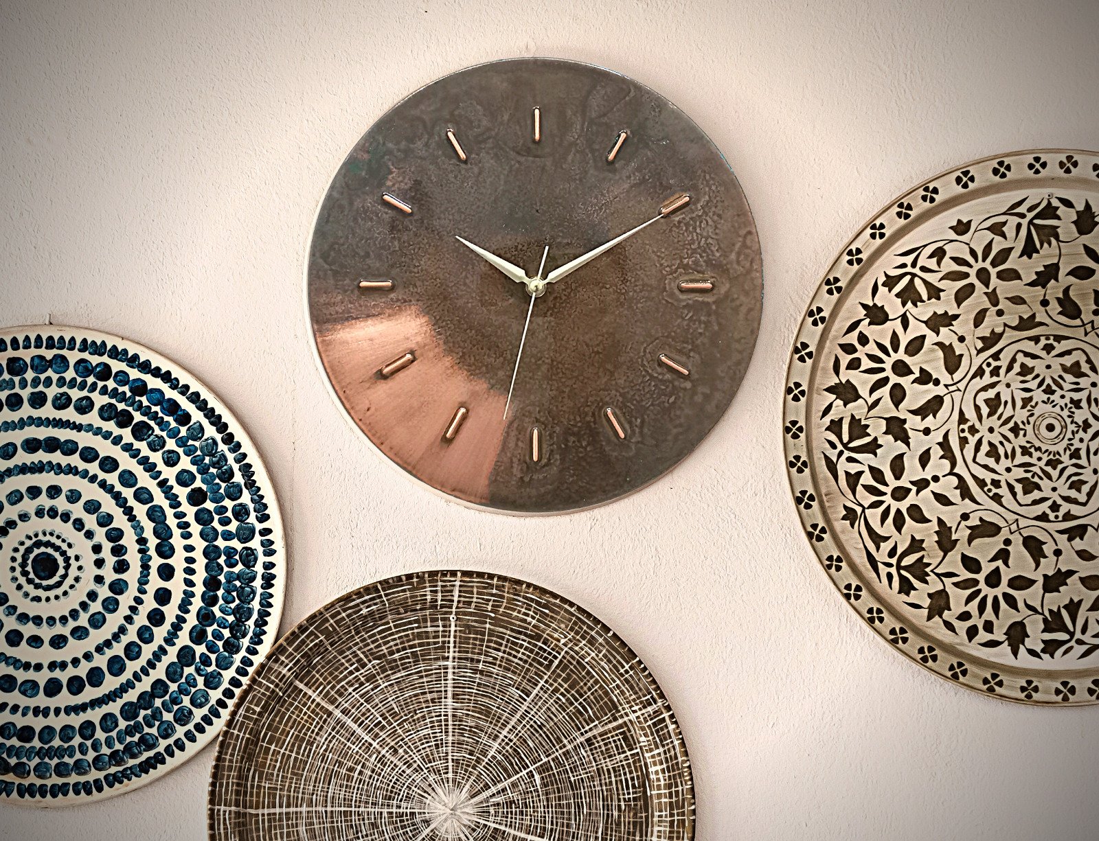 Unique Handmade Modern Copper Rustic Wall Clock for Farmhouse Wall Decor