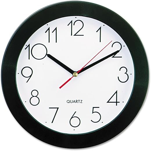 Universal 10421 Round Wall Clock, 9 3/4", Black