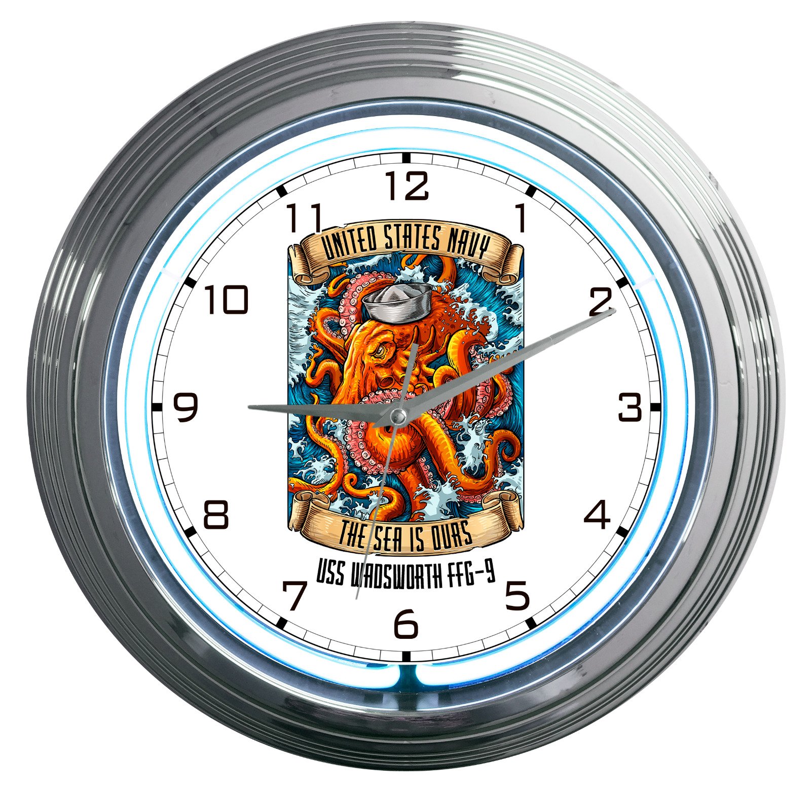 USS Wadsworth FFG-9 US Navy Veteran Prior Service Gift 15" Neon USN Clock