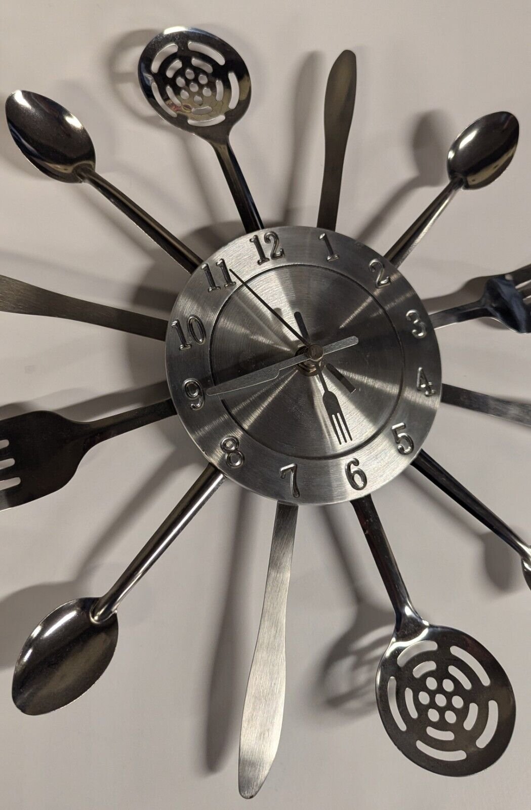 Utensils 13.5" Diner Wall Clock Silver Metal Forks Spoons & Knives