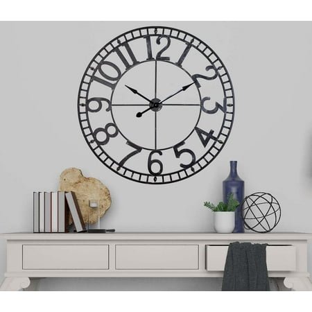 Utopia Alley Manhattan Industrial Wall Clock - Large Wall Clock, Big Clocks For Living Room Decor Or Dining Room Decor, Decorative Wall Clocks, Iron Wall Decor, Metal Wall Clock (43.5 Analog, Black)