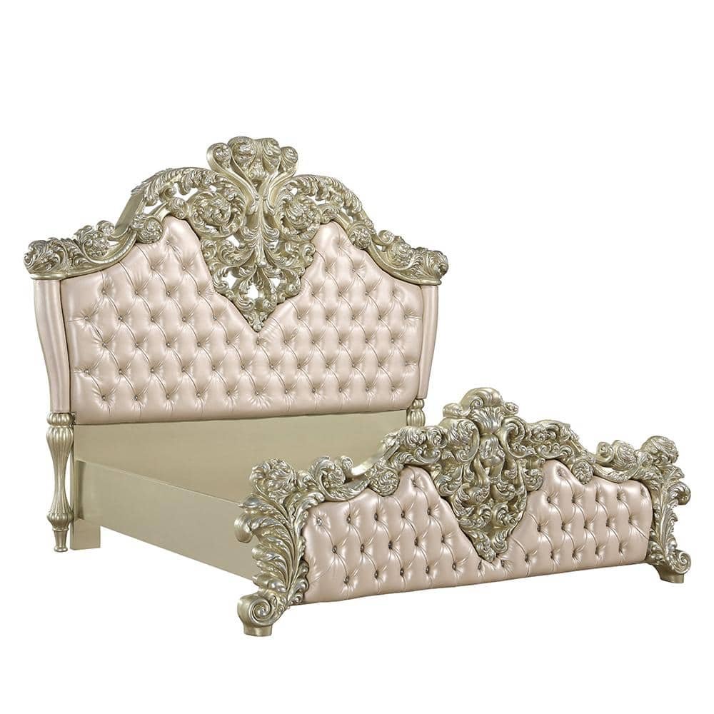 Vatican Gold Wood Frame King Panel Bed