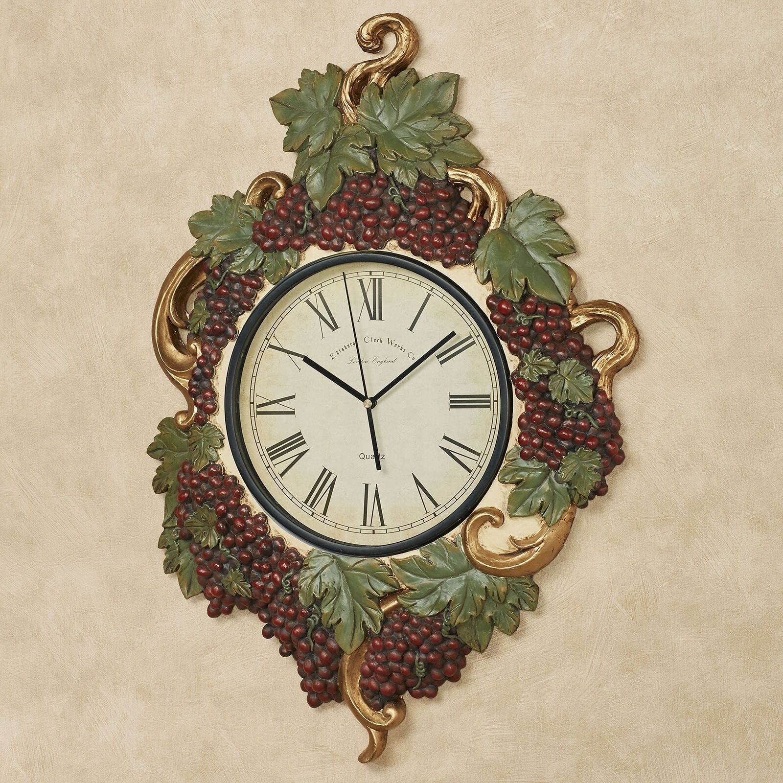 Vigne Elegante Handpainted Grapes Wall Clock Dark Red - 24.5 Inches High