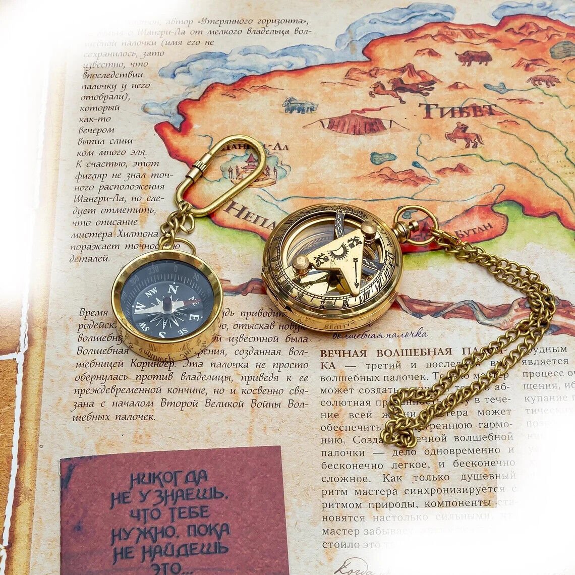 Vintage-inspired Brass Sundial Compass with Push Button - 2 Inch Diameter Free G