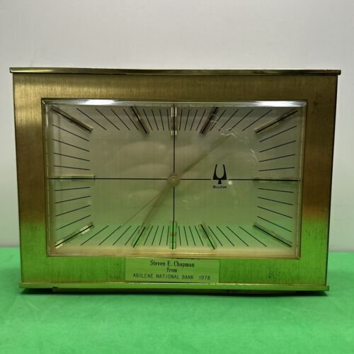 Vintage 1970's Bulova Accutron Desk / Table Clock Heavy Brass Case Working
