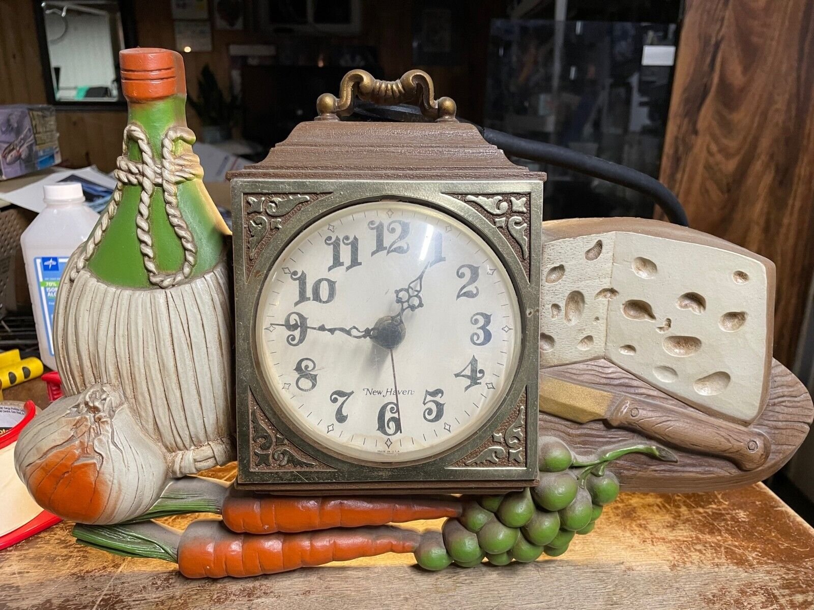 Vintage 1973 Burwood/New Haven 3D Wine & Cheese Plastic Kitchen Clock