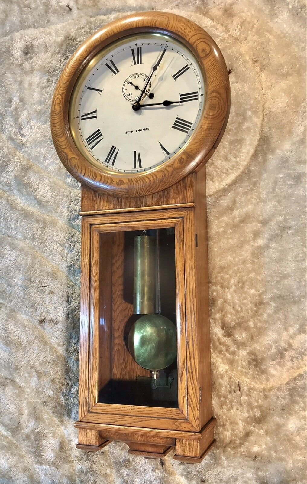 Vintage Antique USA Seth Thomas # 2 , Regulator Wall Clock,Brass Weight Driven
