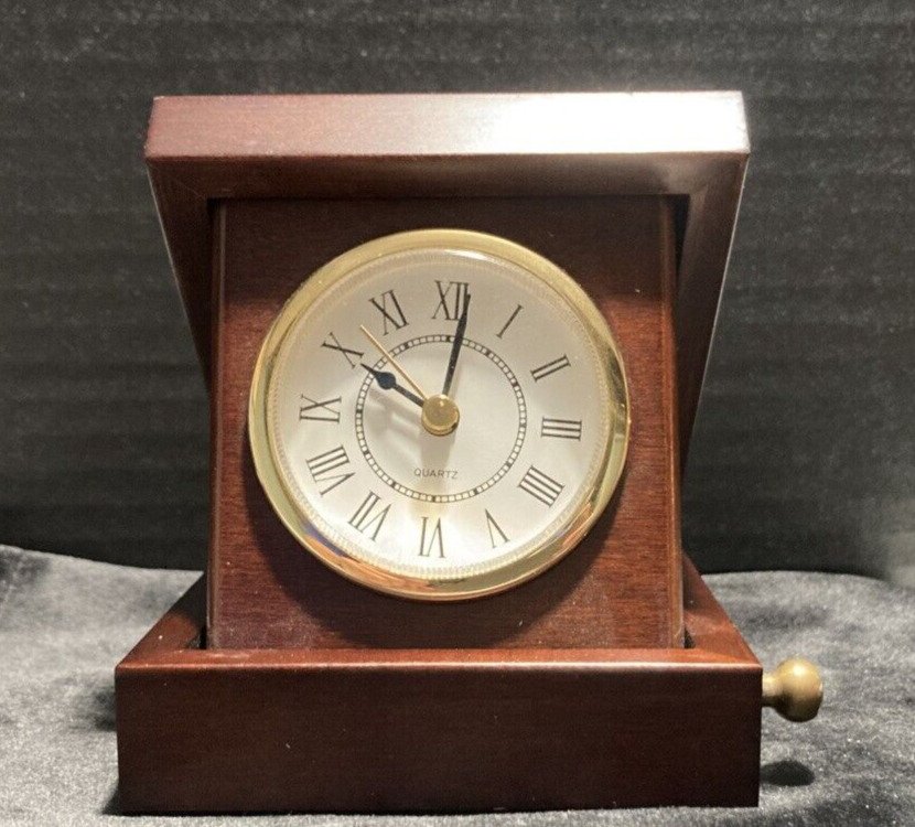 Vintage Bombay Co Mahogany Wood Table Mantle Desk Travel Clock & 5x4 Photo Frame