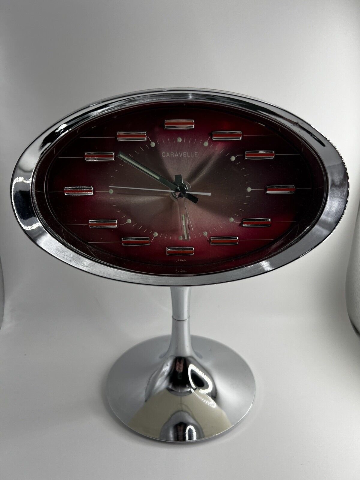 VINTAGE CARAVELLE SPACE AGE ATOMIC WIND UP RED ALARM CLOCK - JAPAN