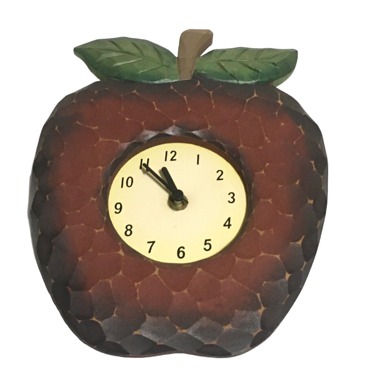 Vintage Carved Wooden Apple Wall Clock Mid Century Modern Farmhouse 8x10 Tested