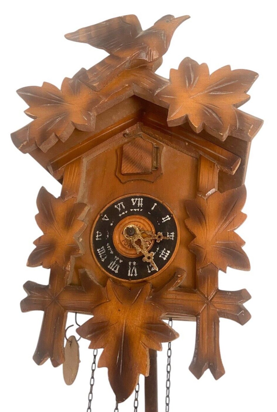Vintage Cuckoo Clock - German Black Forest - Bird and Leaf Design
