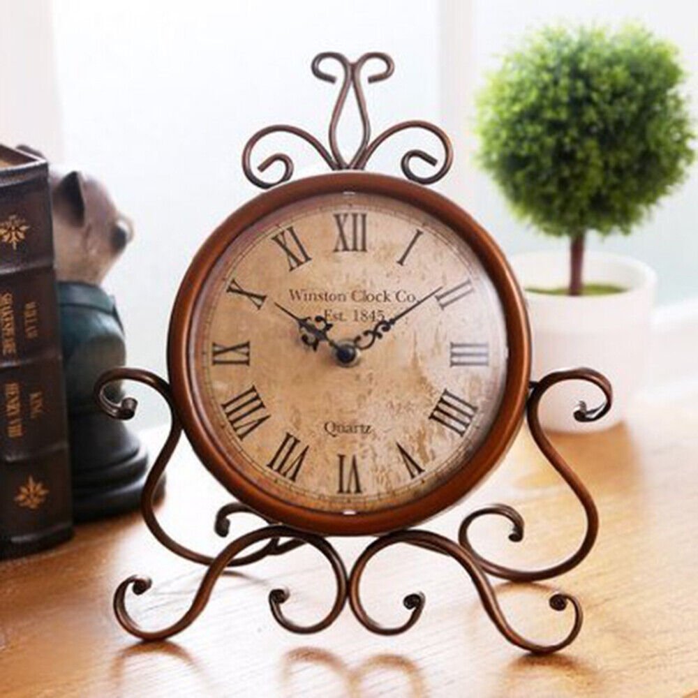 Vintage Desk Clock Anti Table Iron Antique Retro Dinner Decor
