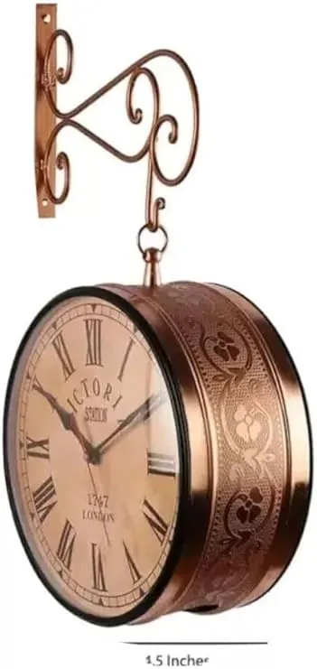 Vintage Double Sided Railway Station Roman Number Hanging Wall Clock Bronze Victoria Clock for