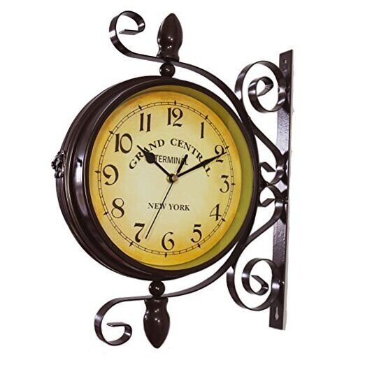 Vintage Double Sided Wall Clock Iron Metal Silent Quiet Grand Central Station
