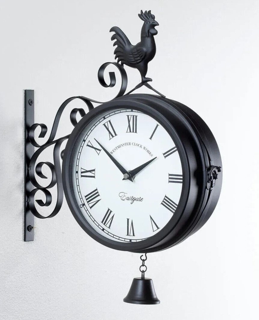 Vintage Double Sided Wall Clock Train Station Bell Clock Wall-Mounted Retro