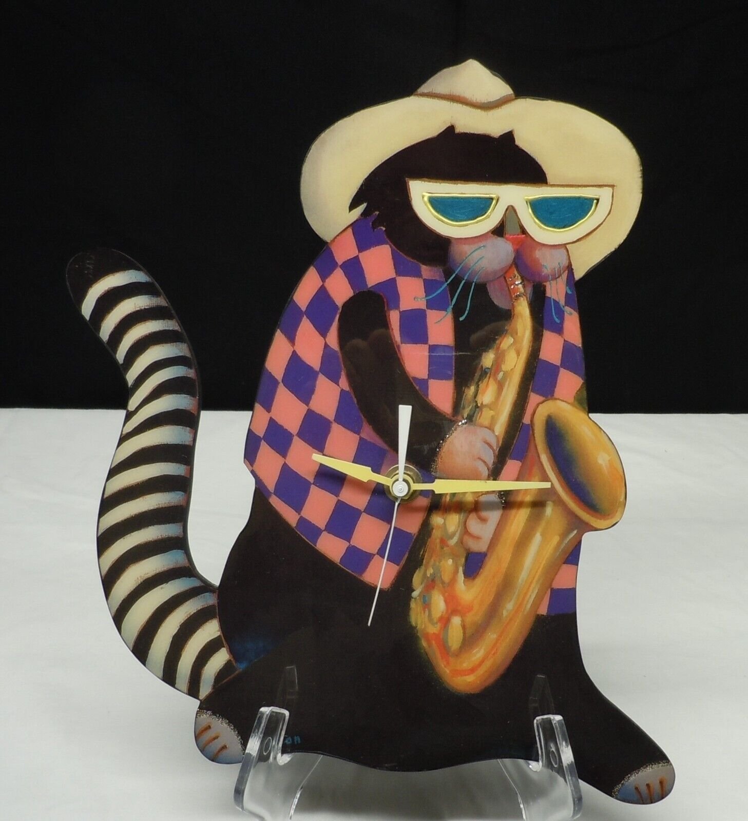 Vintage Ed Olbon Saxophone Hip Jazz Cat Clock
