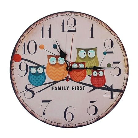 Vintage France Paris Colorful French Country Tuscan Style Non-Ticking Silent Wood Wall Clock with Animals Owl Cartoon style