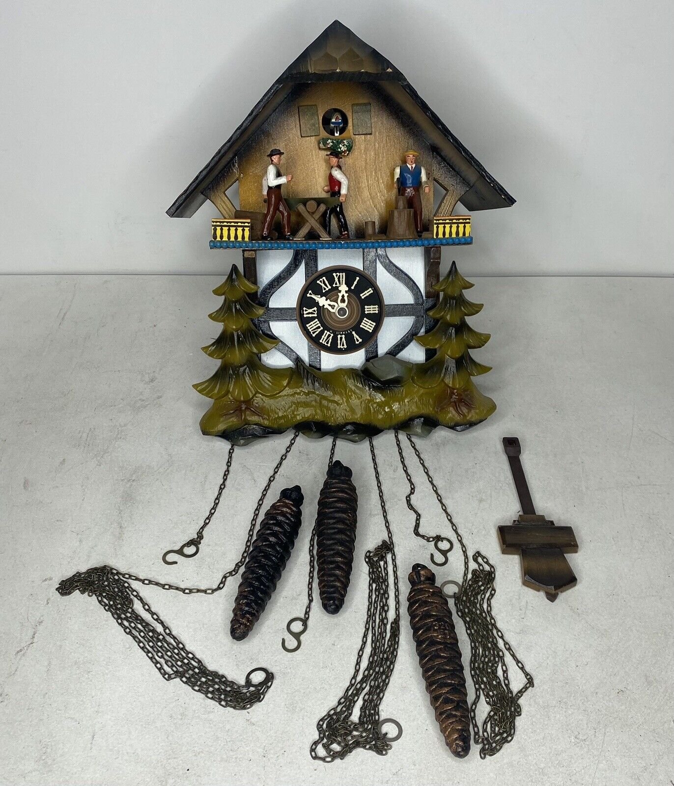 Vintage German E. Schmeckenbecher Black Forest Cuckoo Clock With musical Sawmill
