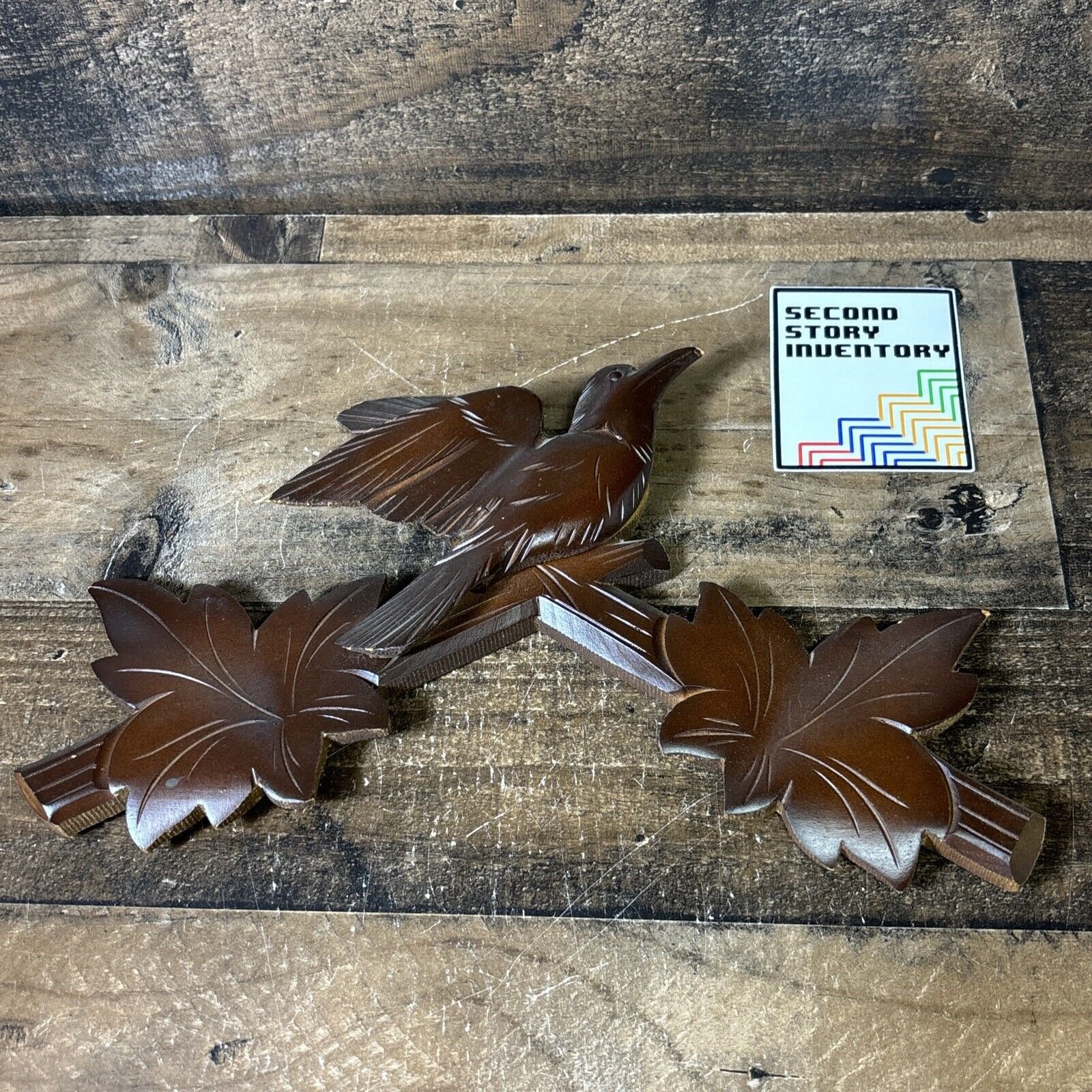 Vintage German Hand Carved Wooden Bird & Leaves Cuckoo Clock Topper